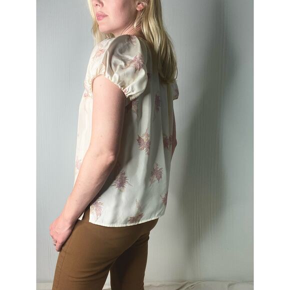 REBECCA TAYLOR Nora Silk Cap Sleeve Cream and Pink Floral Top US XSMALL - Picture 4 of 13